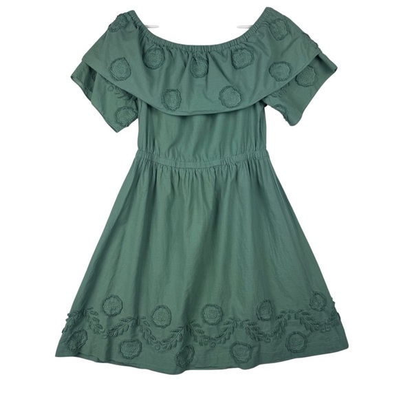 Madewell Green Appliquéd Off-the-Shoulder Mini Dress Size 4 Embroidery Cotton - Picture 6 of 9